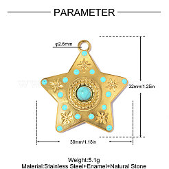 304 Stainless Steel Pave Synthetic Turquoise Pendants&nbsp;STAS-OY018-36G