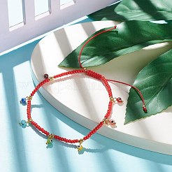 Glass Seed & Brass Braided Bead Anklet with Lampwork Evil Eye Charms&nbsp;AJEW-AN00484-02