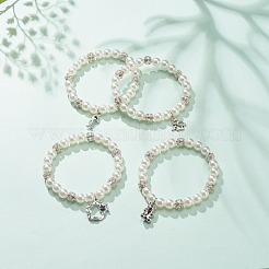ABS Plastic Imitation Pearl  & Rhinestone Beaded Stretch Bracelet with Alloy Charm for Women&nbsp;BJEW-JB08526