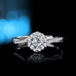 Rhodium Plated 925 Sterling Silver Pave 5.2x3.1mm Moissanite Finger Rings for Women&nbsp;WG3CEB4-01