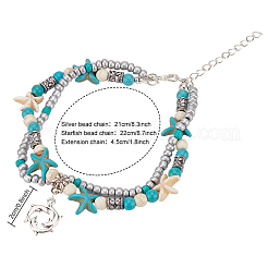 8Pcs 8 Style Synthetic Turquoise Starfish & Seed & Resin Beaded Double Layer Multi-strand Anklets Set&nbsp;AJEW-AN0001-03