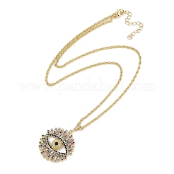 Rack Plating Brass Micro Pave Colorful Cubic Zirconia Eye Pendant Rope Chain Necklaces&nbsp;NJEW-P317-01G
