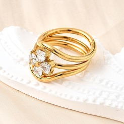 3Pcs 304 Stainless Steel Micro Pave Cubic Zirconia Ring Sets&nbsp;RJEW-S625-01G