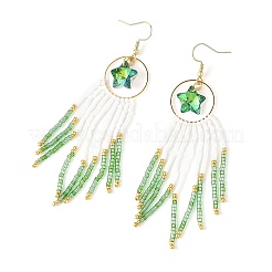 Star Glass Seed Beaded Dangle Tassel Earrings&nbsp;EJEW-MZ00777-02