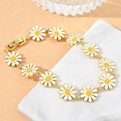 Brass & Enamel Daisy Link Chain Bracelets for Women&nbsp;BJEW-A171-03G
