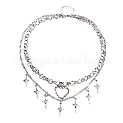 Alloy Hollow Heart and Star Pendant Double Layer Necklaces for Women&nbsp;WG6A60D-01