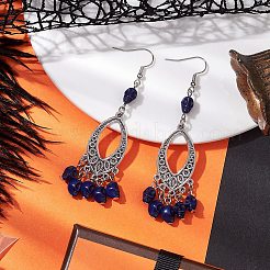 Halloween Skull Dyed Synthetic Turquoise & Alloy Dangle Earrings&nbsp;EJEW-JE05890-04