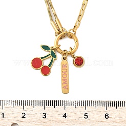 304 Stainless Steel Red Enamel and Siam Rhinestone Cherry Pendant Necklaces for Women&nbsp;NJEW-M091-02G