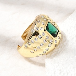 Brass Micro Pave Cubic Zirconia Cuff Open Rings for Women&nbsp;RJEW-L343-03G-04