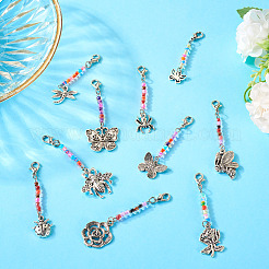 10Pcs Transparent Glass Round Bead & Tibetan Style Alloy Pendant Decoraton&nbsp;HJEW-TAC0067