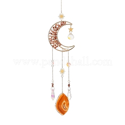 Wire Wrapped Natural Carnelian Moon with Tree of Life Pendant Decorations&nbsp;HJEW-K046-07G-03