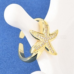 Starfish Brass Micro Pave Clear Cubic Zirconia Cuff Rings for Women&nbsp;RJEW-A088-08A-G