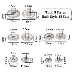 75 Sets 5 Style 202 Stainless Steel Snap Buttons&nbsp;BUTT-UN0001-20