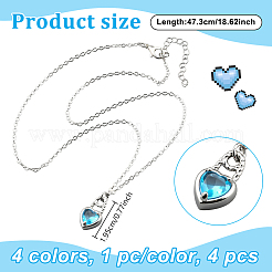 4Pcs 4 Colors Heart Brass Cubic Zirconia Pendant Necklaces for Women&nbsp;NJEW-HY0001-28