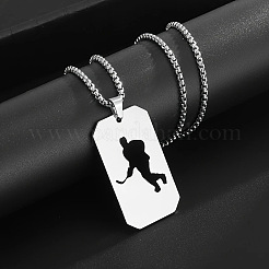 304 Stainless Steel Hollow Cut Hockey Player Pendant Necklaces&nbsp;FS-WGFDD7E-01