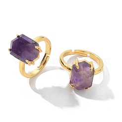 Hexagon Natural Amethyst Finger Rings&nbsp;RJEW-B113-02G-06