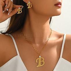 201 Stainless Steel Letter B Pendant Necklace & Stud Earring Set for Women Party and Formal Wear&nbsp;YG0604