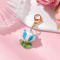 Flower Glass Seed Beaded Pendant Decorations&nbsp;HJEW-MZ00163-01