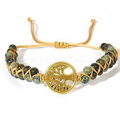 Adjustable Natural African Turquoise(Jasper) Round Beads Double Layers Bracelets&nbsp;YD4012