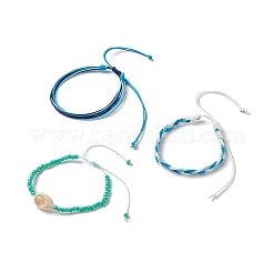 3Pcs 3 Style Natural Shell & Glass Braided Bead Bracelets Set&nbsp;BJEW-B065-07B