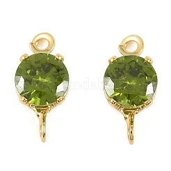 Brass Pave Cubic Zirconia Flat Round Connector Charms&nbsp;KK-P347-01G-03