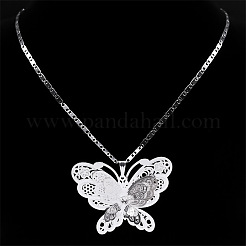 201 Stainless Steel Crystal Rhinestone 3D Hollow Butterfly Pendant Necklaces for Women&nbsp;NJEW-K283-30P
