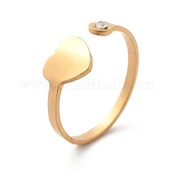 304 Stainless Steel Rhinestone Open Cuff Ring for Women&nbsp;RJEW-F169-01G-06