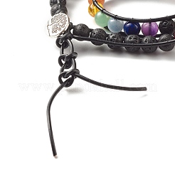 2-Loop Round Natural Mixed Stone Braided Wrap Bracelet with Tree of Life Alloy Charm&nbsp;BJEW-JB07871