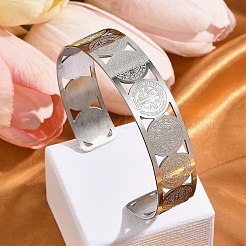 Religion Theme 304 Stainless Steel Cuff Bangles for Women&nbsp;BJEW-Q011-01P