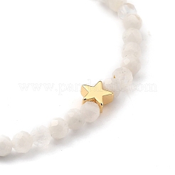 Faceted Round Natural Rainbow Moonstone Stretch Beaded Bracelets&nbsp;BJEW-JB05378-01