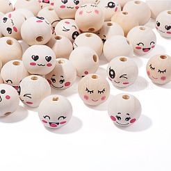 48Pcs 6 Styles Printed Wood Beads&nbsp;WOOD-TA0002-59