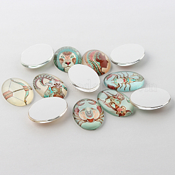 Colorful Flat Oval Constellation/Zodiac Sign Printed Glass Cabochons&nbsp;GGLA-A003-18x25-AC