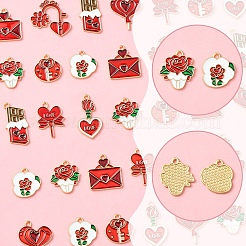 36Pcs 9 Styles Valentine's Day Theme Alloy Enamel Pendants&nbsp;ENAM-FS0002-48-RS