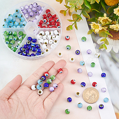 144Pcs 6 Colors Handmade Evil Eye Lampwork Round Bead&nbsp;LAMP-NB0001-76B