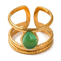 Teardrop Natural Dyed & Heated Green Onyx Agate Finger Rings&nbsp;RJEW-Q822-11G