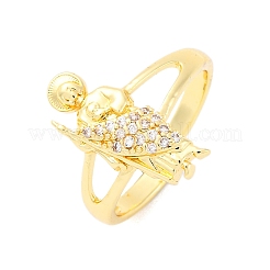 Brass Micro Pave Clear Cubic Zirconia Cuff Rings for Women&nbsp;RJEW-U047-05G