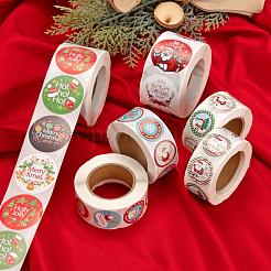 6 Rolls 4 Style Flat Round Christmas Theme Tag Stickers&nbsp;DIY-LS0003-50