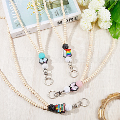 Wood & Silicone Retractable Badge Reel with Chains&nbsp;HJEW-SC00156