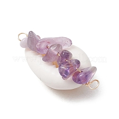 8Pcs 8 Styles Natural Rose Quartz & Tiger Eye & Howlite & Green Aventurine & Gold Rutilated Quartz  & Amethyst & Red Jasper & Aquamarine Copper Wire Wrapped Natural Cowrie Shell Connector Charms&nbsp;PALLOY-JF03493
