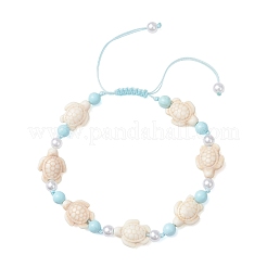 Adjustable Ocean Turtle Synthetic Turquoise & Dyed Round Natural Howlite & Imitation Pearl Braided Bead Anklets for Womem&nbsp;AJEW-AN00785