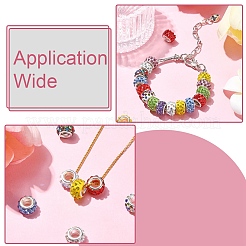 100Pcs 10 Colors Polymer Clay Rhinestone European Large Hole Beads with Silver Color Plated Brass Cores&nbsp;FIND-YW0004-88