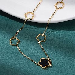 Ion Plating(IP) 304 Stainless Steel & Plastic Flower Pendant Necklaces for Women&nbsp;NJEW-P320-02G-03