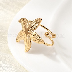 Starfish 304 Stainless Steel Cuff Open Rings for Women&nbsp;RJEW-A105-01G