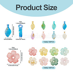 200Pcs 2 Styles Acrylic Leaf Charms & Flower Bead Caps Sets&nbsp;MACR-TA0002-91