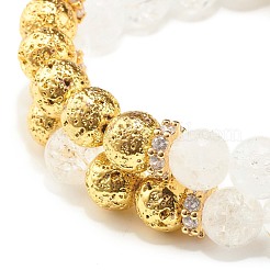 Natural Crackle Quartz & Lava Rock Round Beads Stretch Bracelets Set&nbsp;BJEW-JB07206