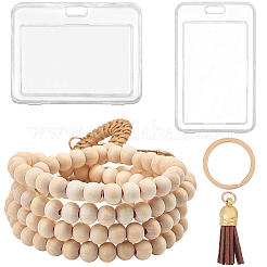 1Pc Wood Round Beaded Name Card Strap&nbsp;AJEW-CP0010-23B
