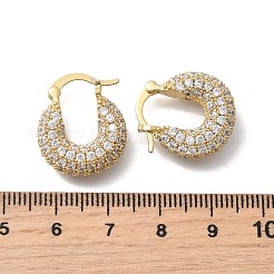 Brass Micro Pave Clear Cubic Zirconia Flat Round Hoop Earrings&nbsp;EJEW-K318-04A-G