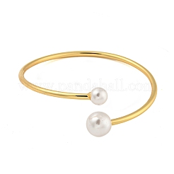 Rack Plating Brass & Round ABS Plastic Imitation Pearl Open Cuff Bangles&nbsp;BJEW-Q347-03G