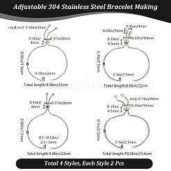 8Pcs 4 Style Adjustable 304 Stainless Steel Bracelet Making&nbsp;STAS-BBC0004-65