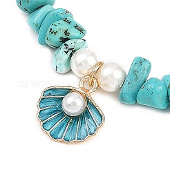 3Pcs 3 Styles Zinc Alloy Enamel Shell Shape Charm Round Shell Pearl & Dyed Synthetic Turquoise Starfish & Magnesite & Opalite & Natural Rose Quartz Chip Beaded Anklets&nbsp;AJEW-AN00735